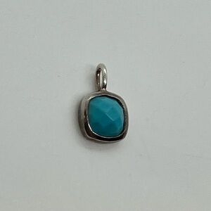 Vtg 925 Sterling Silver Square Turquoise Mini Pendant